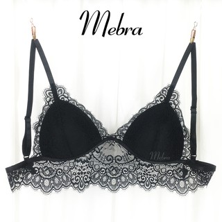 Áo bra chân ren không gọng có mút 2 dây lông mi đen sexy thương hiệu Mebra CR011