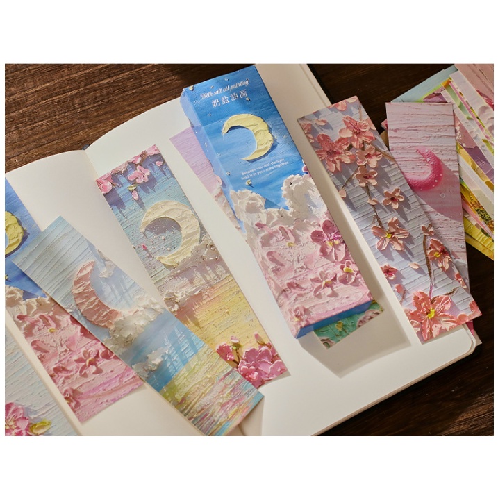 Hộp 30 bookmark bộ thẻ đánh dấu trang sách họa tiết tranh vẽ hoa trên nền phong cảnh quà tặng xinh xắn siêu đẹp