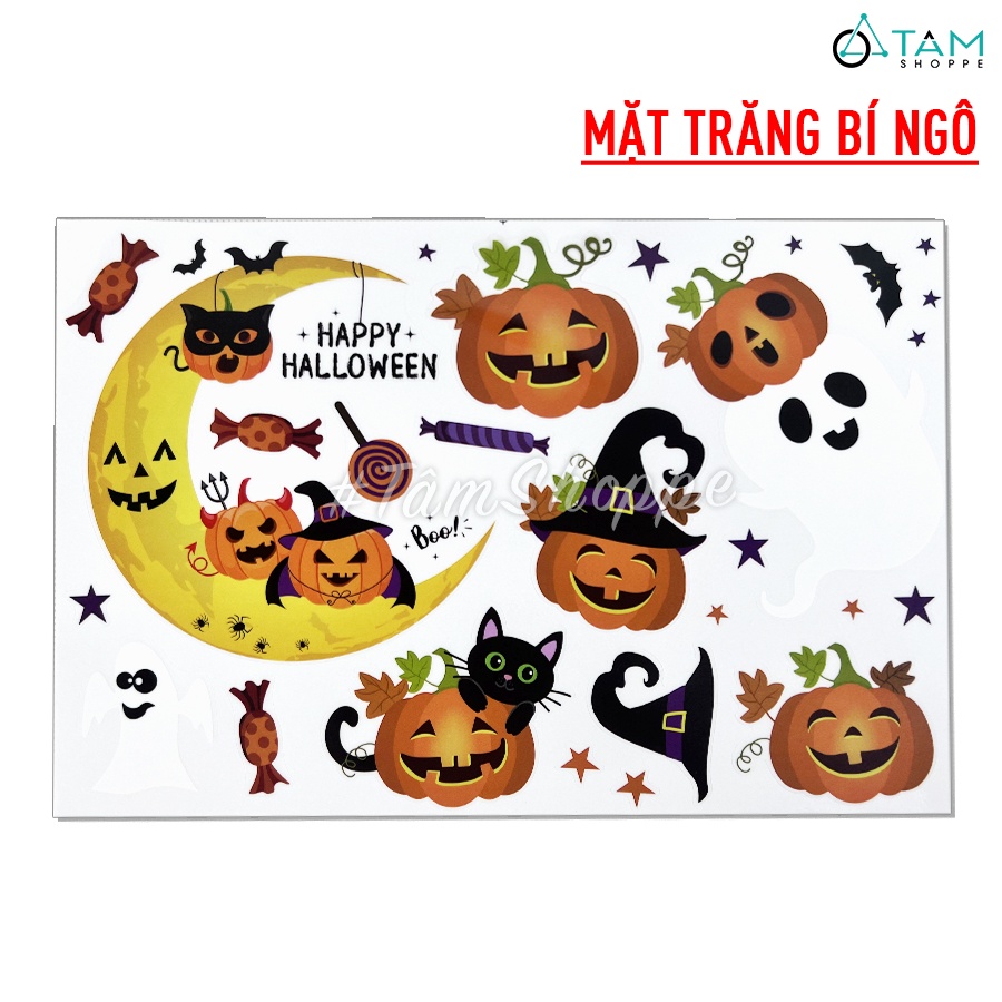Set Decal Halloween dán kính không keo 30x20cm nhiều kiểu HLW-DECAL-05