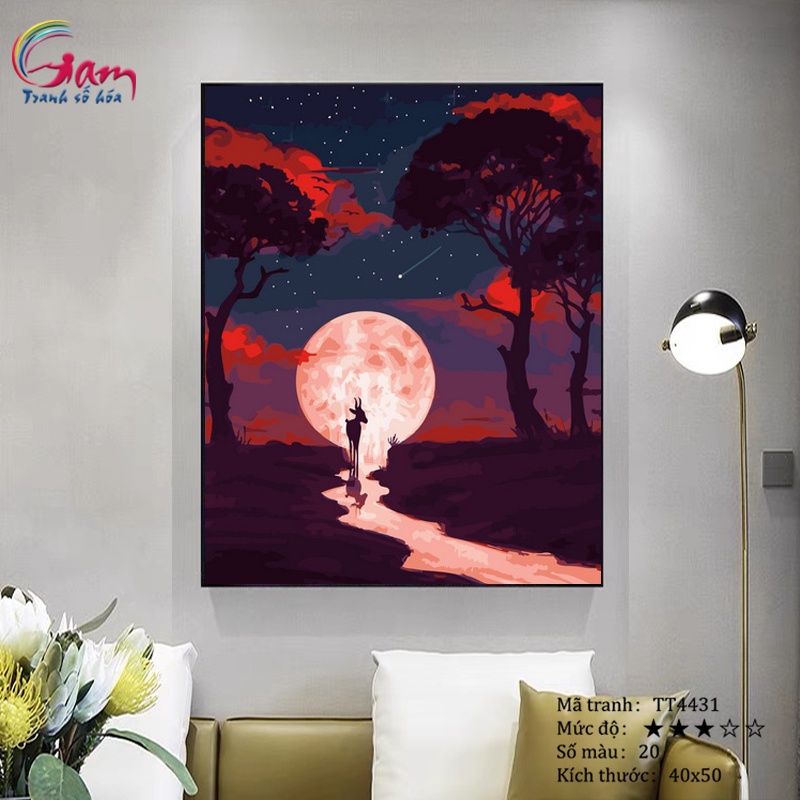 Tranh sơn dầu số hoá tự tô màu trừu tượng đêm trăng TT4431 40x50cm căng khung