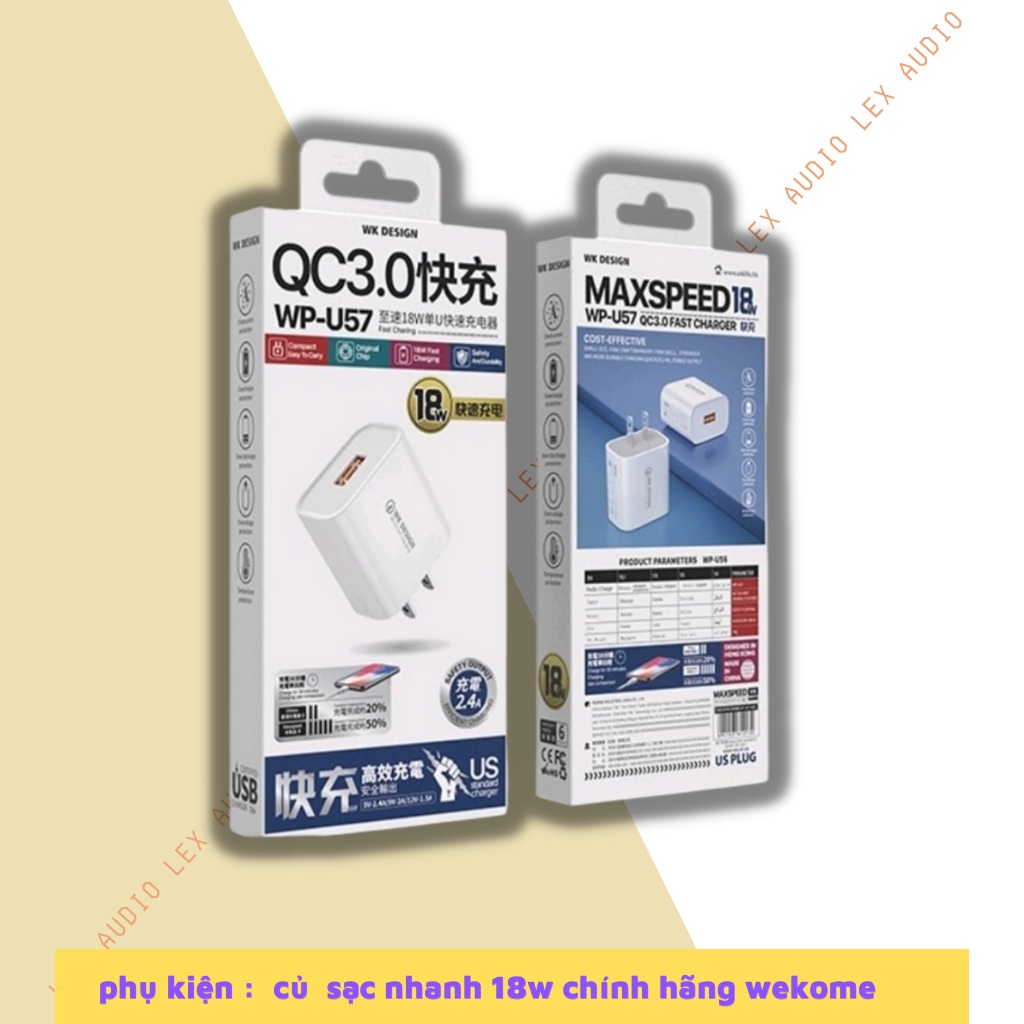 Củ Sạc Nhanh 18W WEKOME Chính Hãng, kèm dây sạc WP-U57 CÓ TEM CHÍNH HÃNG,bảo hành 6 tháng-Lex Audio