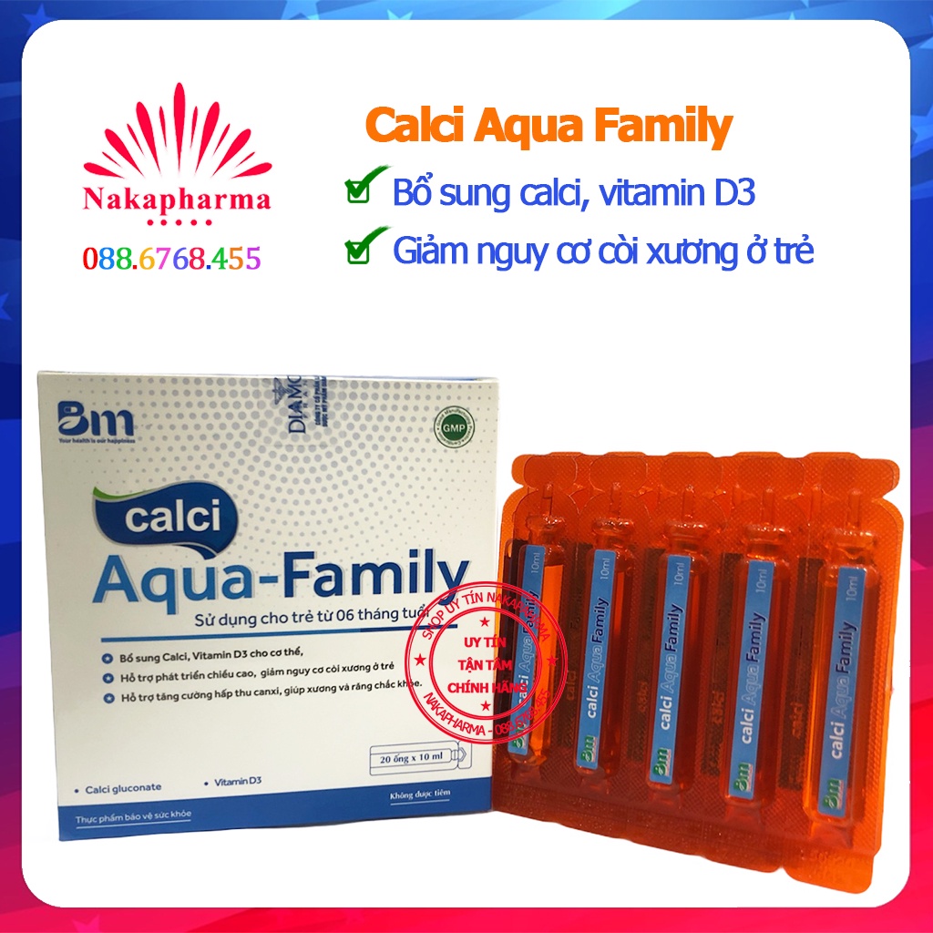 Calci Aqua Family Bạch Mai – Bổ sung vitamin D3 và canxi, hỗ trợ phát triển chiều cao, giảm nguy cơ còi xương