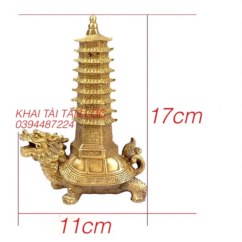 Tượng long quy cõng tháp Văn Xương bằng đồng cao 17cm
