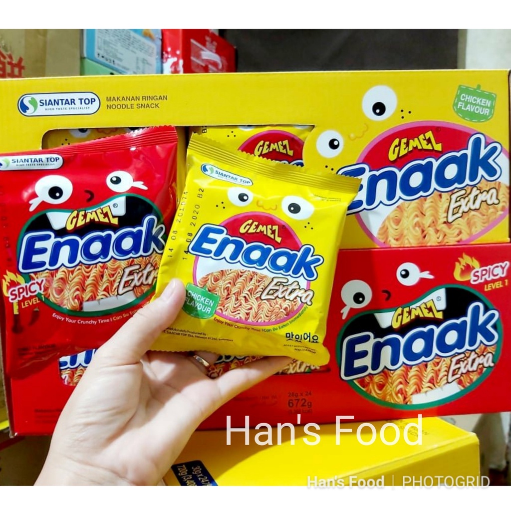 [SG] THÙNG 24 GÓI SNACK MÌ GÀ ĂN SỐNG: Mì Enaak vàng / Mì Enaak đỏ cay cấp độ 1