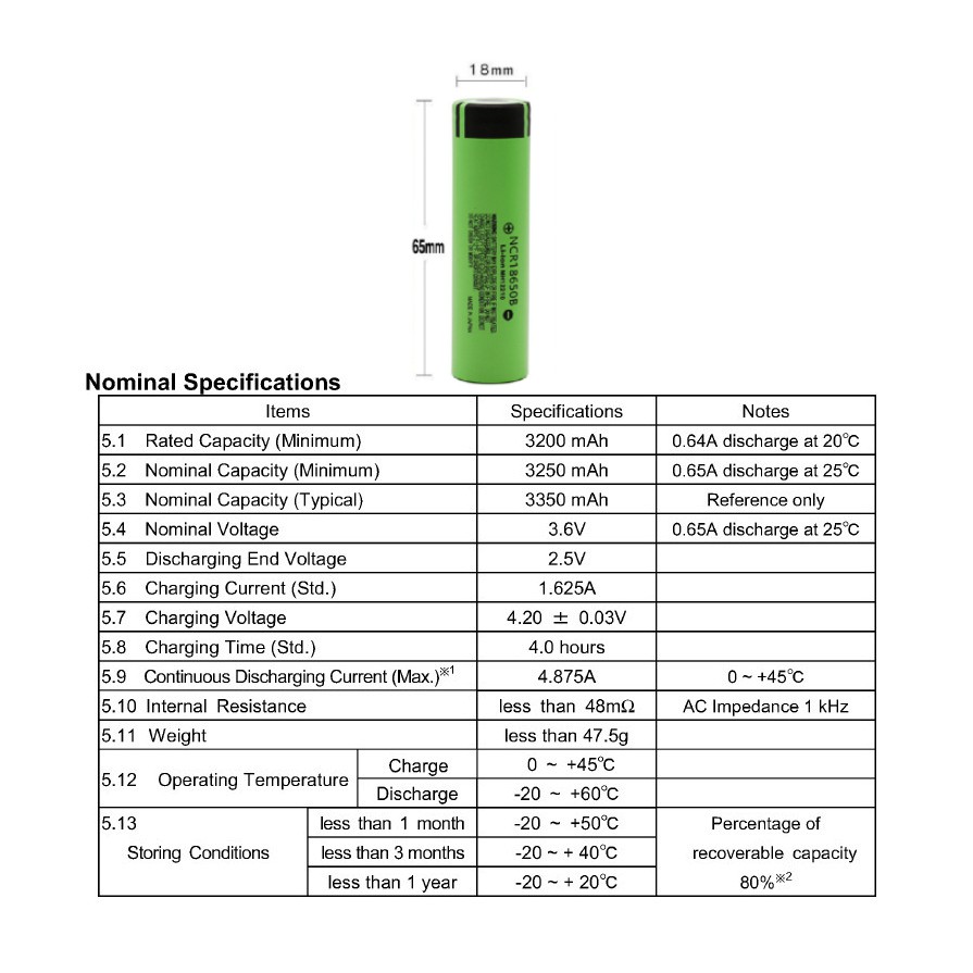 Cell pin 18650 li-ion dung lượng 3400 MAH bao check made in Japan (pin màu xanh lá)