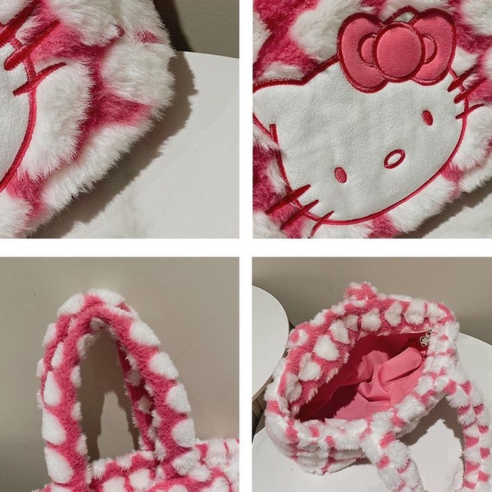 Túi đeo vai XIAODUOJIAJU hình mèo kitty phủ lông mềm cỡ lớn thời trang xinh xắn dành cho nữ