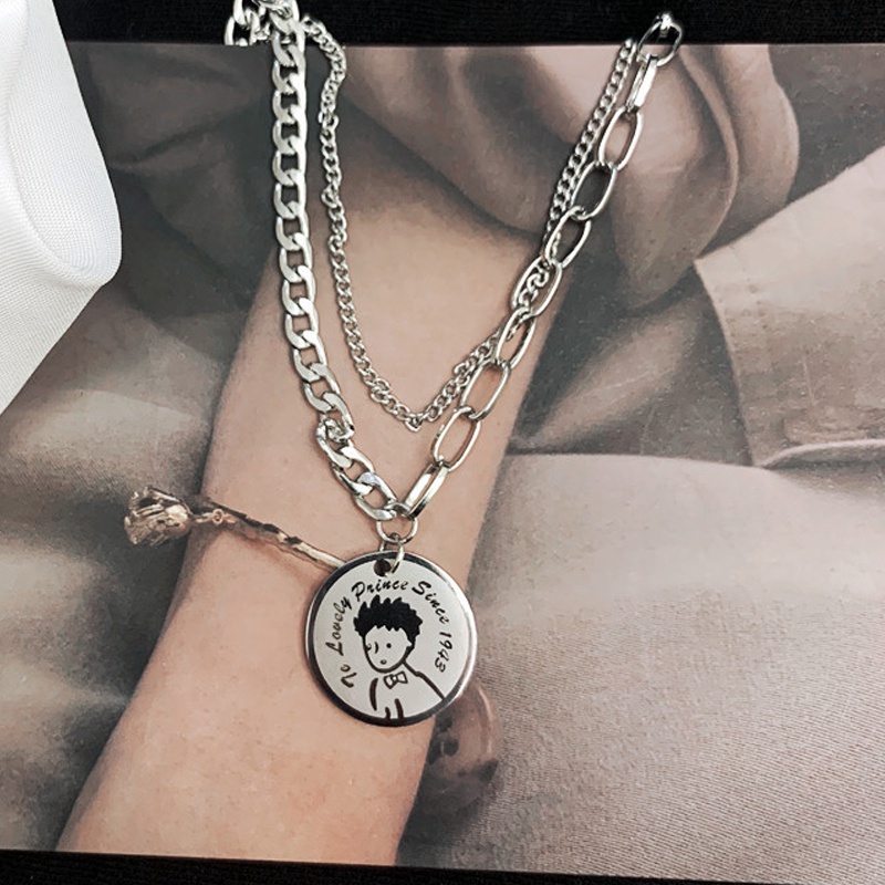 Vòng cổ hai lớp bằng thép titan thiết kế đơn giản phong cách hip hop cho nam và nữ