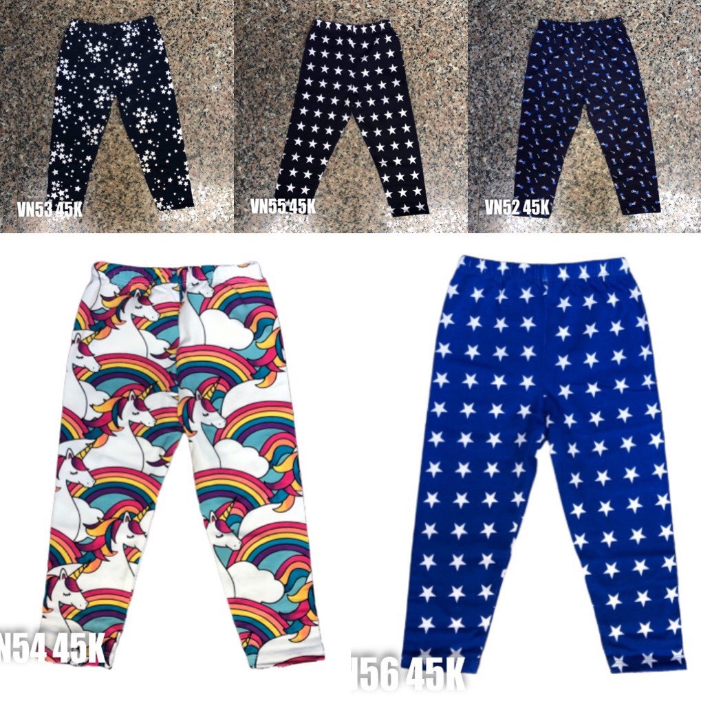 Quần Legging Bé Gái, Thun Cotton Mềm Mát Co Giãn 4 Chiều, Họa Tiết Xinh (10-20kg).