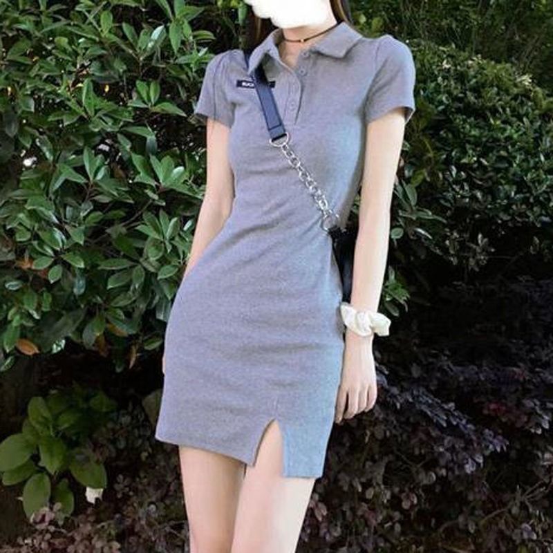 AMOI Đầm Ngắn Cổ Polo Xẻ Tà Dáng Ôm Thời Trang Mùa Hè Quyến Rũ Cho Nữ