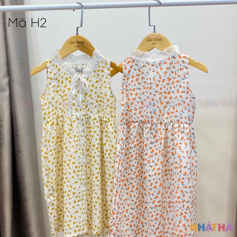 Váy bé gái hoa nhí sát nách H2 chất lanh lụa cực mát cổ bèo siêu yêu size đại 12-43kg