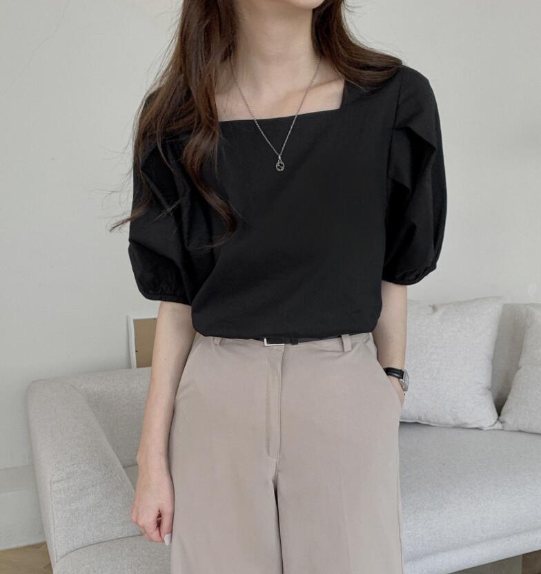 SUXI Áo kiểu cổ vuông tay ngắn phong cách Hàn Quốc thời trang xinh xắn dành cho nữ