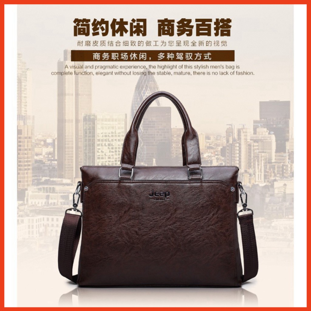 Túi xách cặp da đựng laptop công sở JEEP BULUO 38x28x6cm (Nâu đậm-Nâu sáng-Đen) | BigBuy360 - bigbuy360.vn