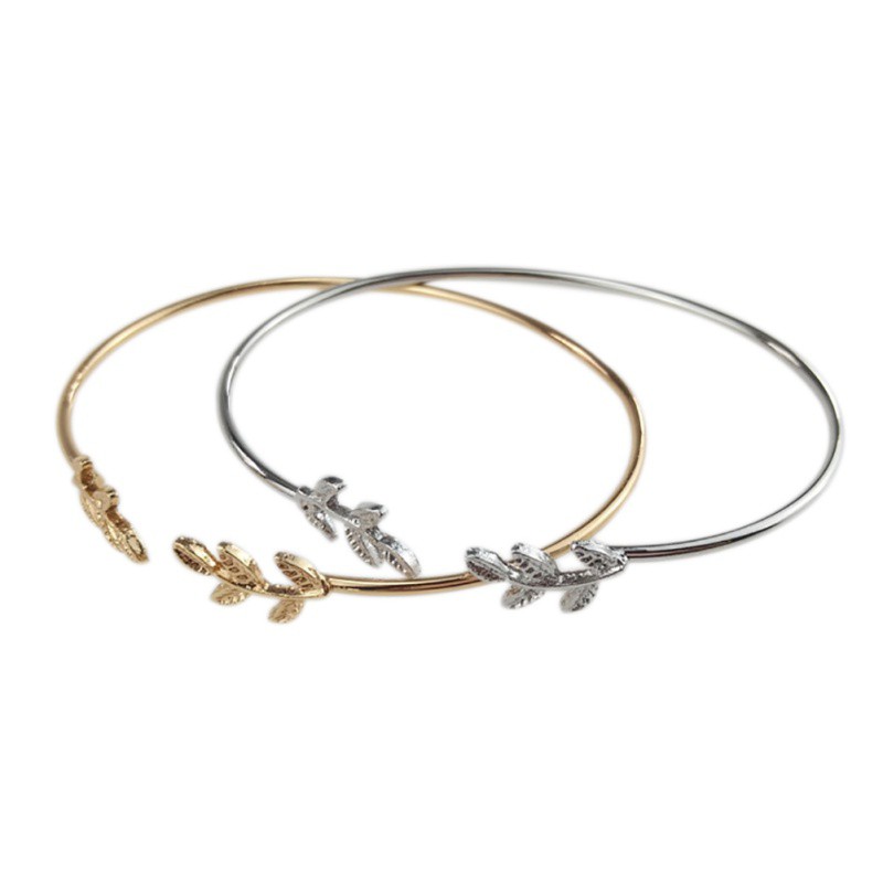 Vòng Tay Hở Hình Lá Ô Liu Dễ Dàng Điều Chỉnh Cho Nữ