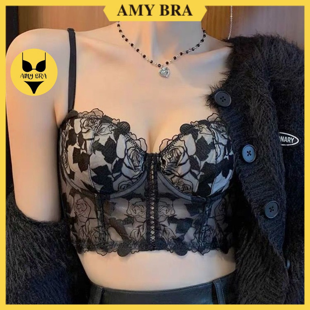 Áo Bra Ren 2 Dây Cao Cấp Bralette - Áo Ngực Có Gọng Bản To Cài Sau AMYBRA A1982