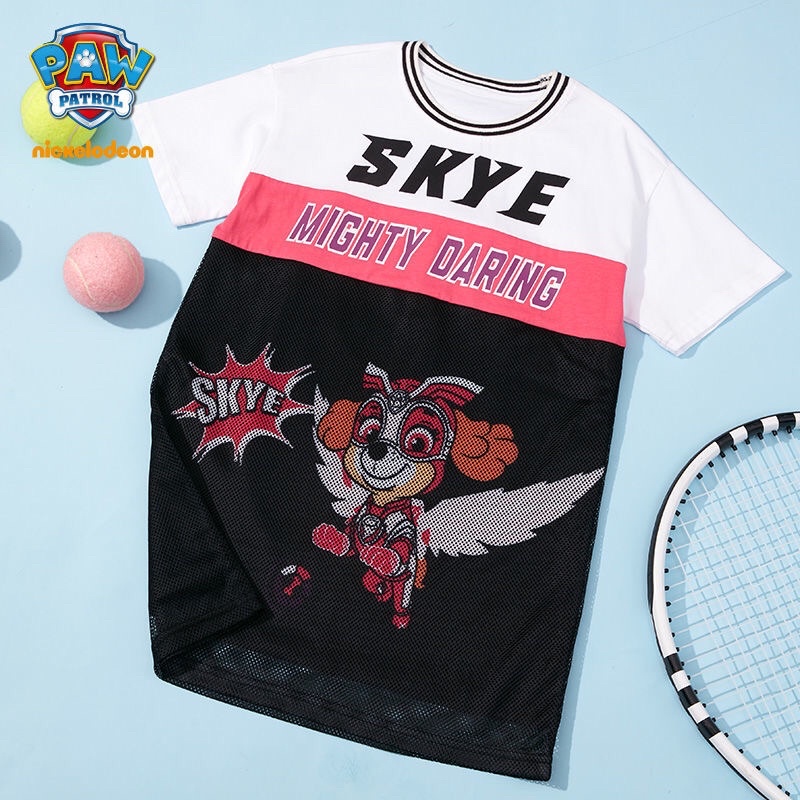 Váy thun cotton phối lưới hình chó cứu hộ hồng Skye cho bé