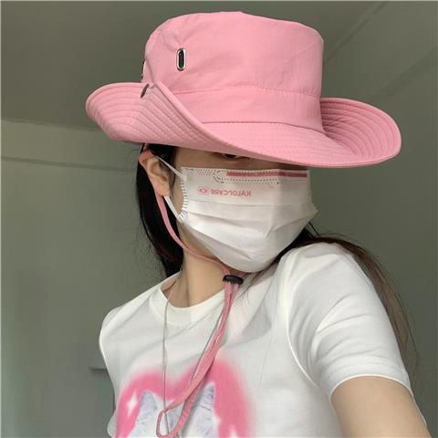 ∈▣Nón Cao Bồi Phối Dây Rút Viền Cong Màu Hồng Chống Nắng Thời Trang Mùa Hè