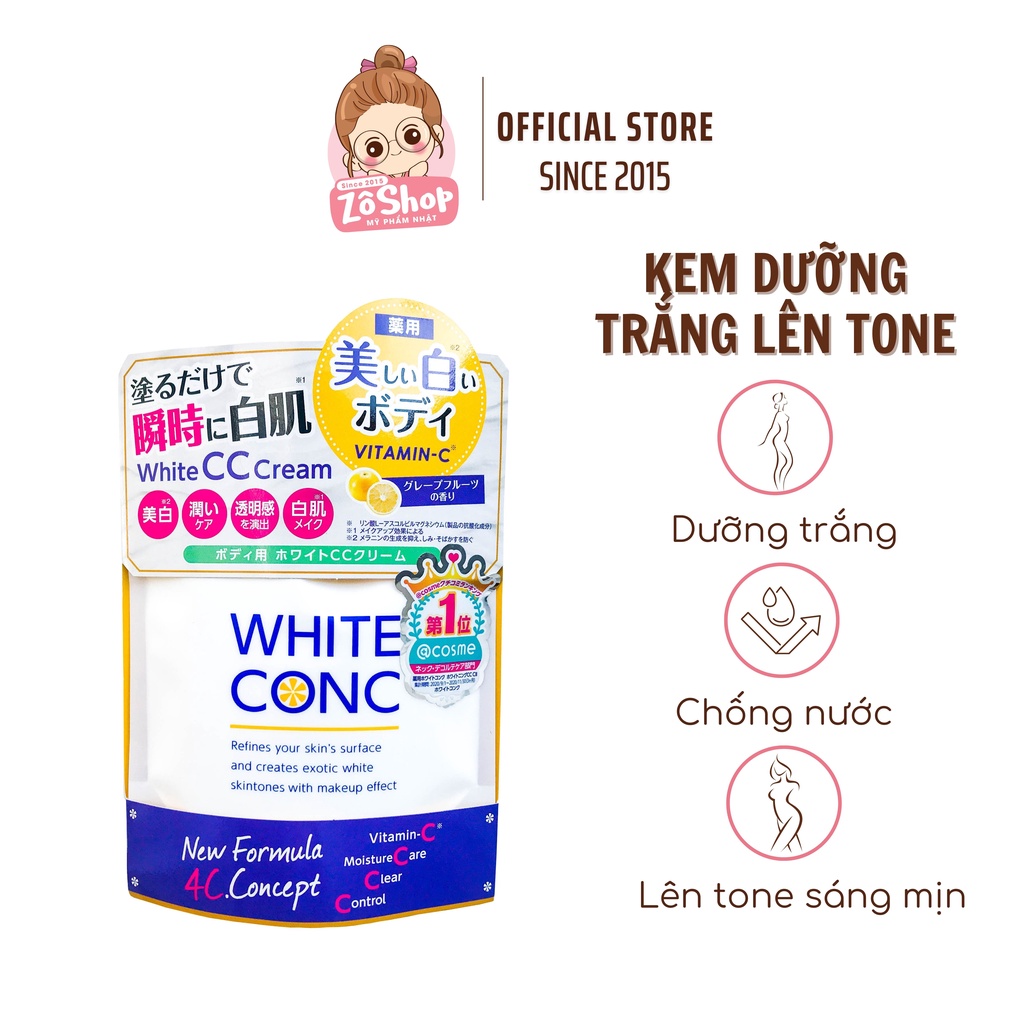 Dưỡng thể Lên Tone White Conc Dưỡng Trắng, Chống Nước White Conc CC Cream 200g