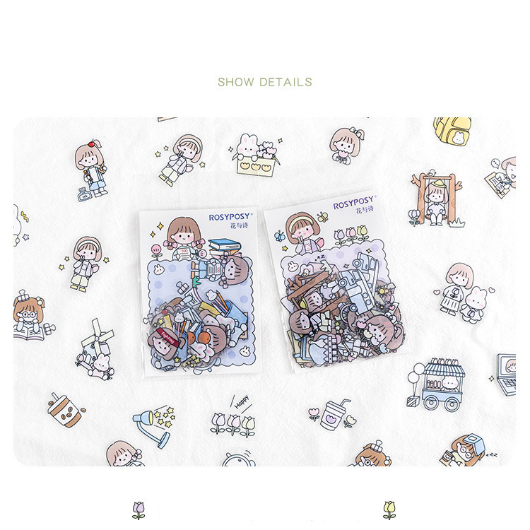 Set 40 Miếng Dán Hoạt Hình Vui Nhộn Trang Trí Thủ Công Cho Học Sinh