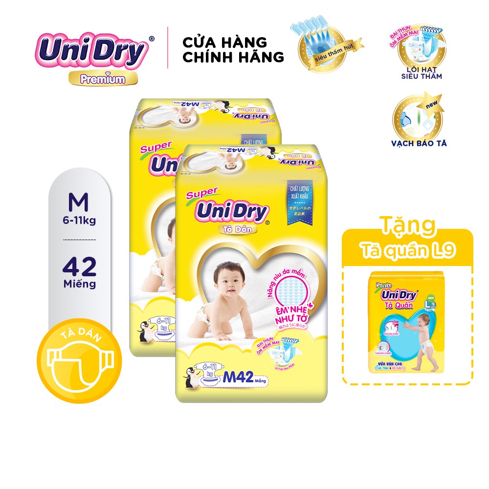 (Tặng 1 gói tã quần size L9) Combo 2 tã dán UNIDRY size M (42 miếng)
