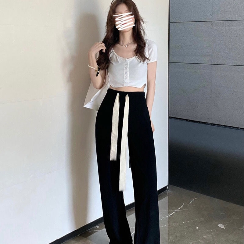 COZOK Quần ống rộng lưng cao thời trang