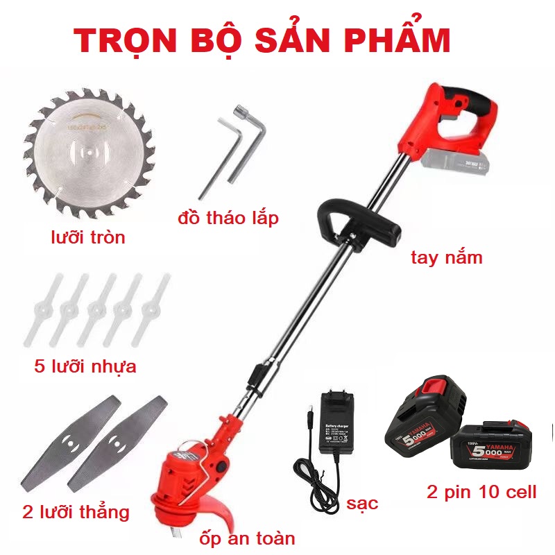 máy cắt cỏ [máy cắt cỏ mini] MÁY CẮT CỎ PIN - SIÊU KHỎE , BỀN BỈ pin cực khủng [TẶNG BỘ 8 LƯỠI CẮT]