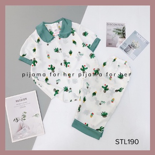 Đồ Ngủ Pizama - Đồ Bộ Pijama Lụa Latin Tiếu Thư Áo Cộc-Quần Lửng Bèo Nơ Dễ Thương