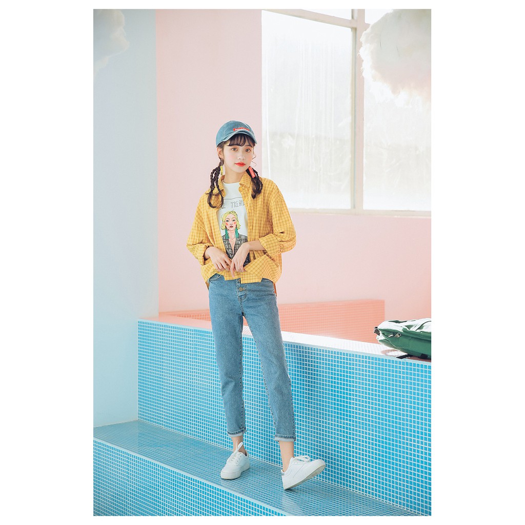 Áo sơ mi kẻ sọc tay dài Emilyshop ulzzang