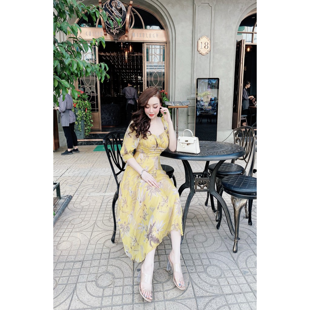 [CH02] Đầm Maxi Hoa Tơ Cổ Vuông Tay Lỡ Dành Cho Nàng Đi Chơi, Đi Biển - 2 Màu Xanh, Vàng - ẢNH THẬT | BigBuy360 - bigbuy360.vn