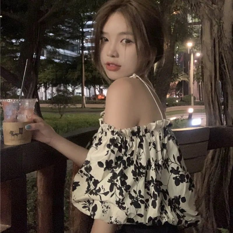 Áo Kiểu Trễ Vai Tay Phồng Họa Tiết Hoa Thời Trang Mùa Hè 2022 Cho Nữ