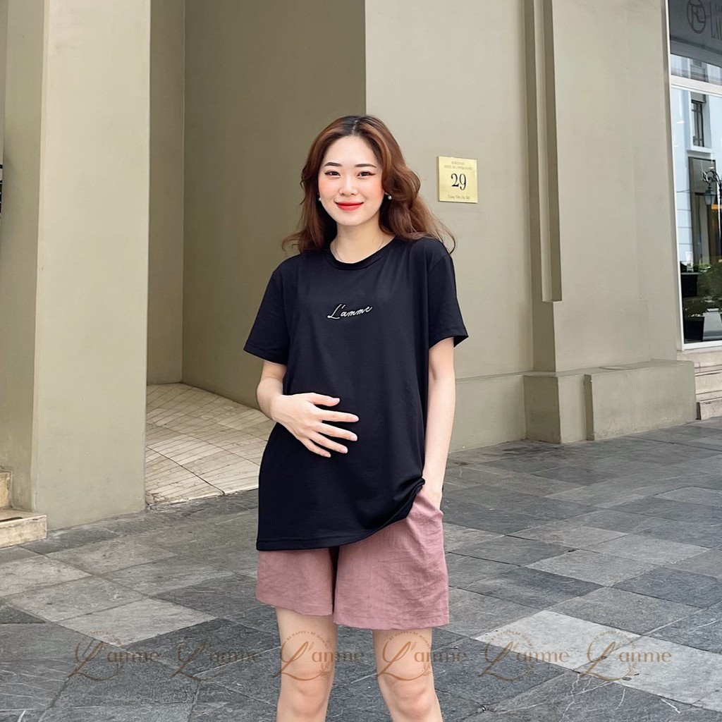 Áo phông bầu L'amme T-shirt chất cotton thấm hút mồ hôi mặc được sau sinh by LAMME