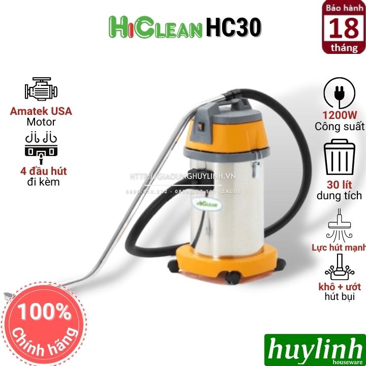 [Mã ELHA22 giảm 6% đơn 300K] Máy hút bụi công nghiệp Hiclean HC30 - 30 lít - Hút khô và ướt