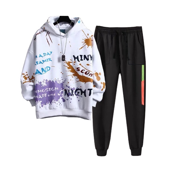 Set Bộ 2 Món Quần Dài + Áo Hoodie Nón Nam Nữ Unisex Chất Vải Nỉ CB2_WAH021NO_MQU075NODEF7 (Vảy Sơn + 2 Sọc Túi Vuông)