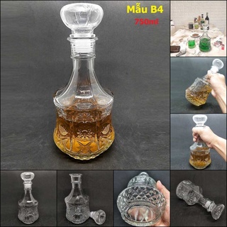 Chai Thủy Tinh Đựng Rượu 750ML mẫu trụ tròn vát eo hoa văn nổi - Vỏ Chai Rượu Đẹp - Bình Đựng Ruou (B4)