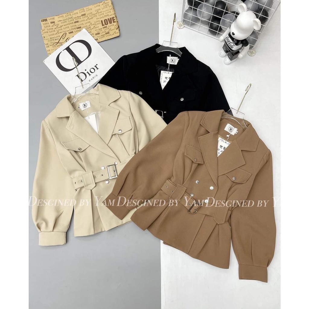 ÁO KHOÁC MĂNG TÔ KAKI PHỐI ĐAI BỤNG THẮT EO SIÊU SANG CHẢNH CHO CÁC CÔ NÀNG DIỆN TẾT -ISE SHOPP -TL