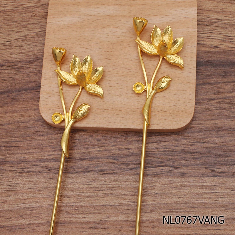 1 cán trâm họa tiết hoa sen 72*40mm*120mm nguyên liệu làm trâm làm trang sức cổ trang cosplay cổ phục có màu KC