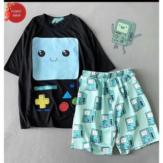Set áo tay lỡ BMO đen + quần short cartoon BMO unisex ( 3 mẫu)