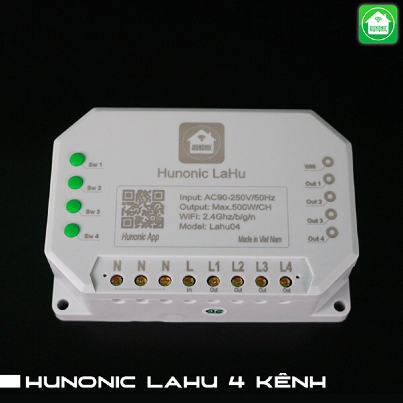 Công Tắc Điều Khiển Từ Xa Qua Điện Thoại Hunonic Lahu 4 kênh│Công tắc thông minh kết nối Wifi| Hàng Việt Nam ✨