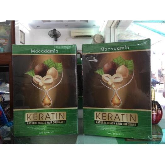Nhuộm đen thảo dược keratin không dính không bết da đầu,cặp 500ml x2