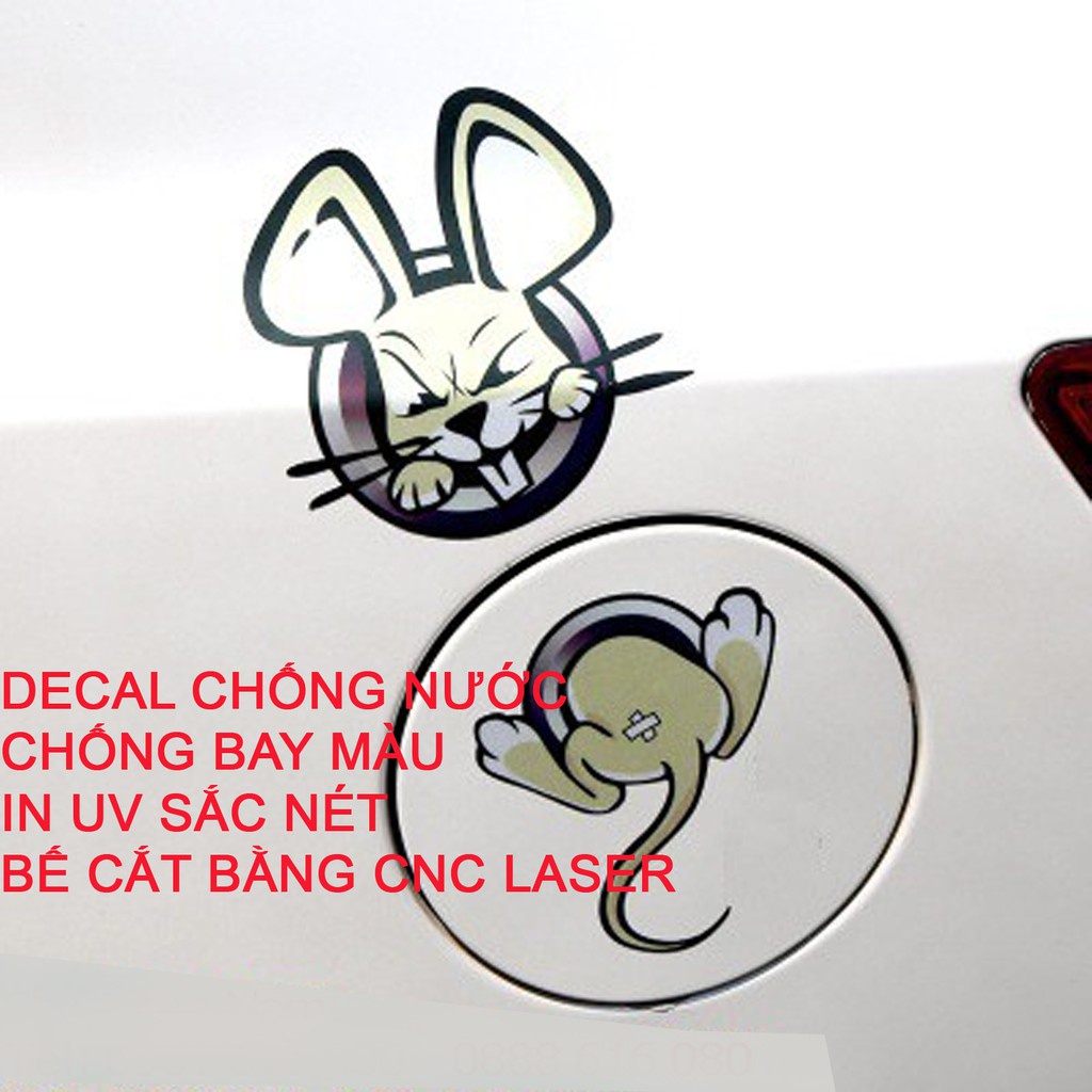 TEM DÁN NẮP BÌNH XĂNG Ô TÔ XE MÁY NÓN BẢO HIỂM LAPTOP CHUỘT CHUI BÌNH XĂNG NGỘ NGHĨNH DECAL CAO CẤP - Hàng nhập khẩu