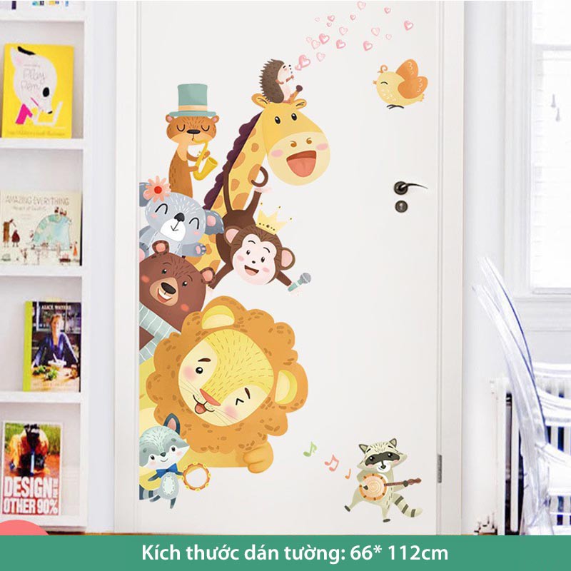 Decal dán tường cho bé, tranh dán tường Hàn Quốc sticker trang trí phòng trẻ em hình động vật (Sư tử đầu to)