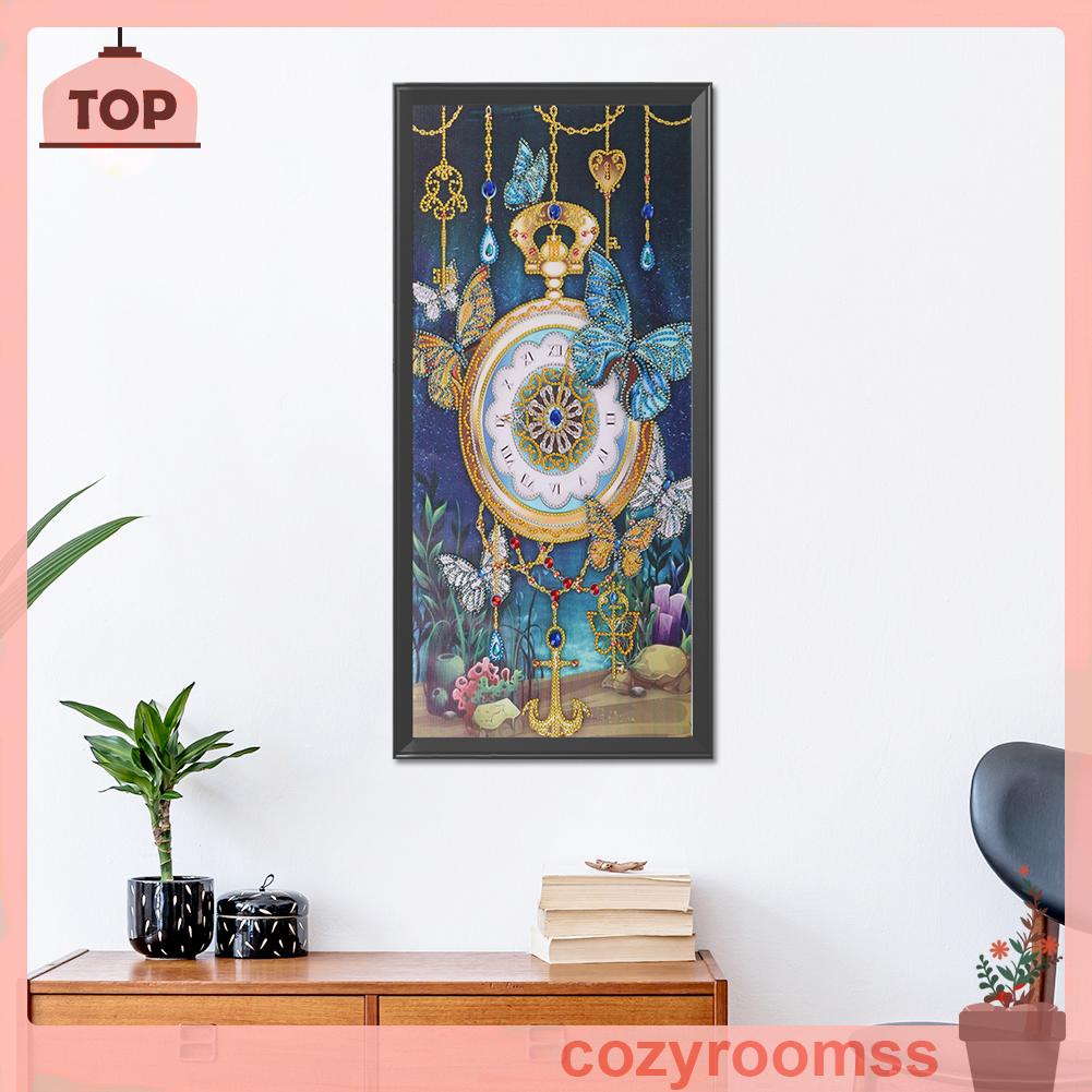 Tranh đính đá hình đồng hồ và hoa 5D nghệ thuật tự làm thủ công