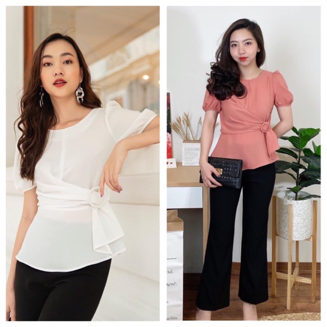 Áo lụa thắt eo tay bồng Ca*che