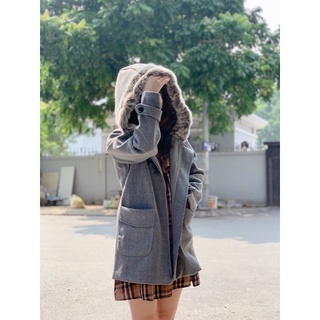 Áo dạ ghi mũ lông