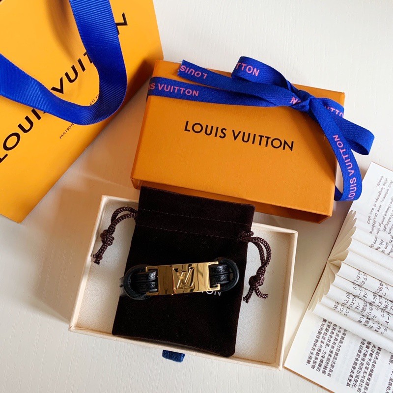 Vòng tay Unisex Louis Vuitton LV chất liệu da thật phối kim loại cao cấp hàng vip 1-1