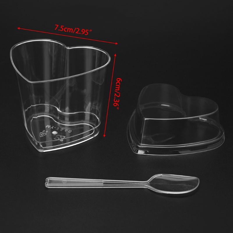 Set 10 cốc nhựa cứng hình trái tim kèm nắp và muỗng dùng một lần