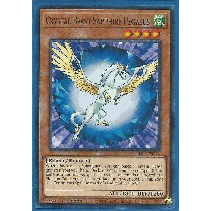 [ Zare Yugioh ] Lá bài thẻ bài Yugioh LDS1-EN098 Crystal Beast Sapphire Pegasus