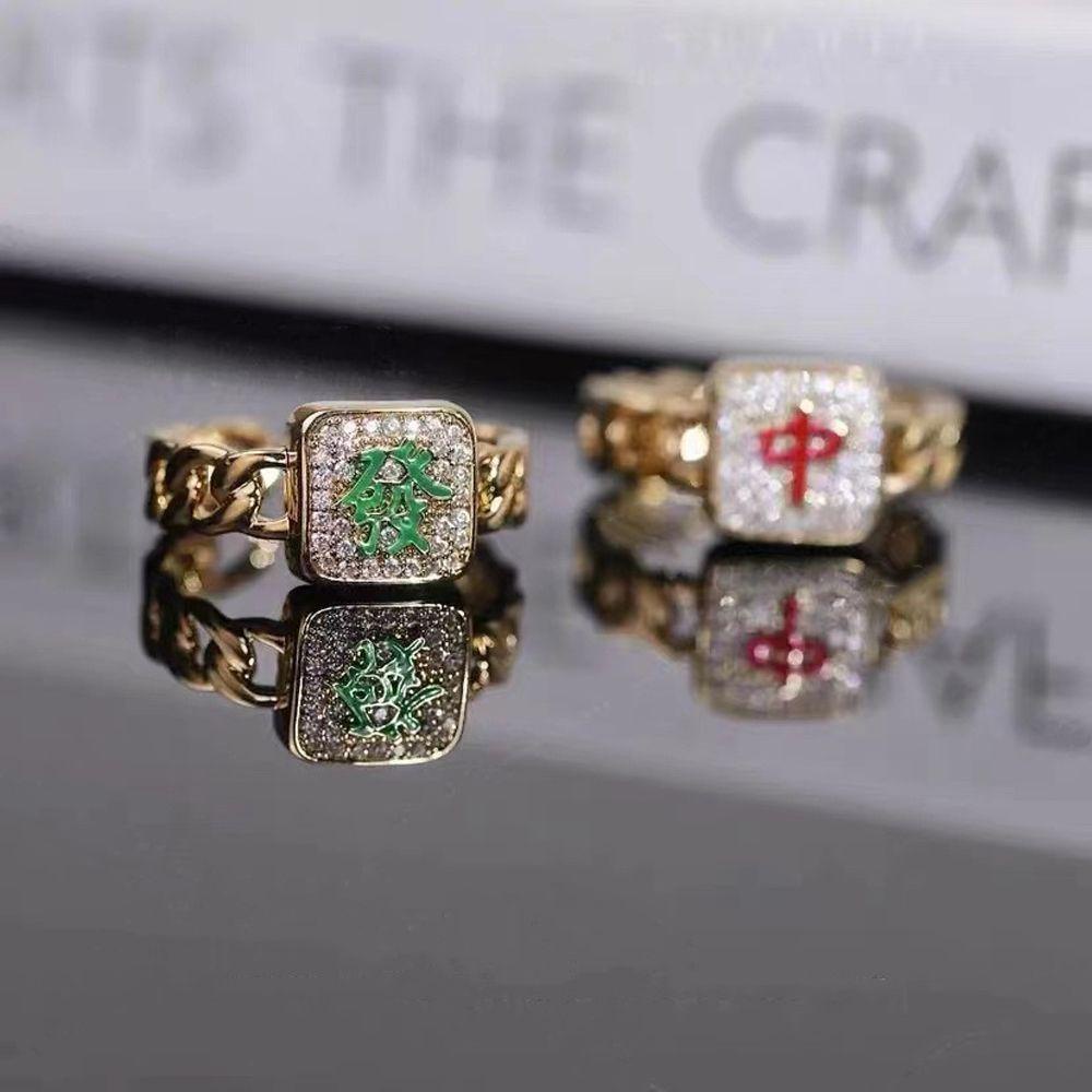 Nhẫn Mạt Chược VANES1 Độc Đáo Phong Cách Vintage|Nhẫn Hợp Kim Phong Cách Đường Phố Cá Tính