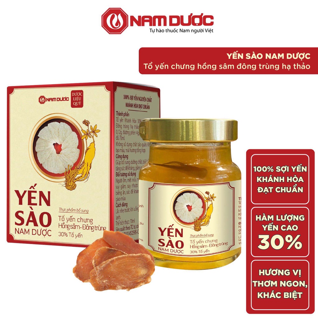 Yến sào Nam Dược tổ yến chưng hồng sâm và đông trùng hộp 1 lọ 70ml