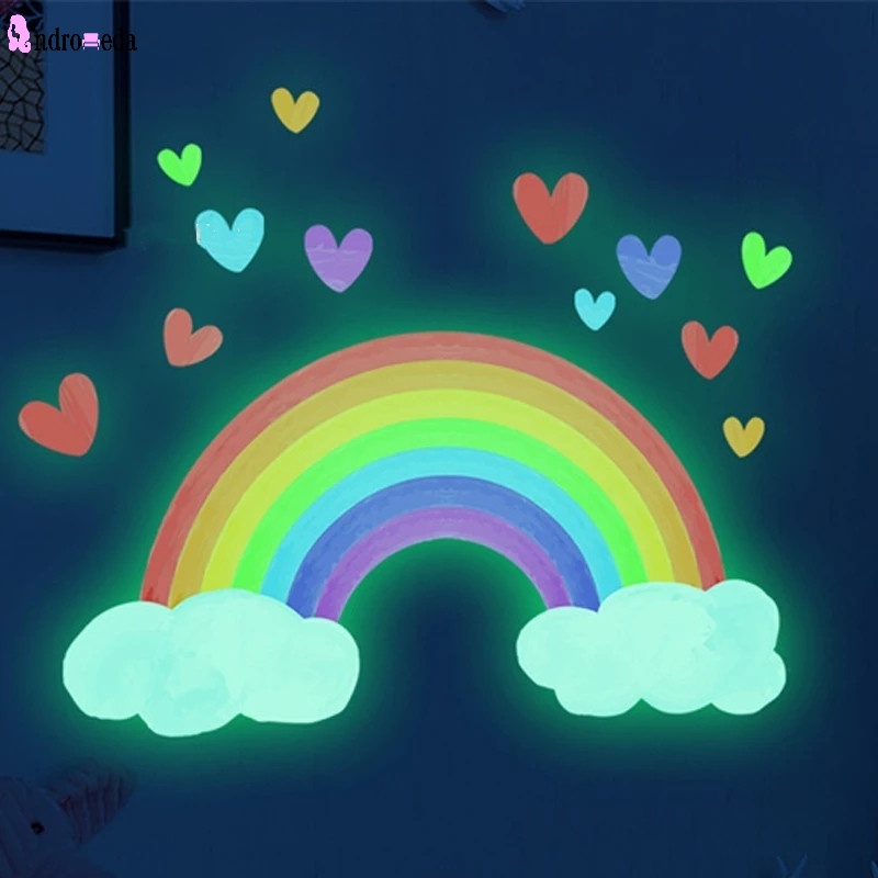 Miếng Dán Tường Hình Trái Tim / Cầu Vồng Dạ Quang Tự Dính Có Thể Tháo Gỡ Trang Trí Phòng Ngủ Cho Bé