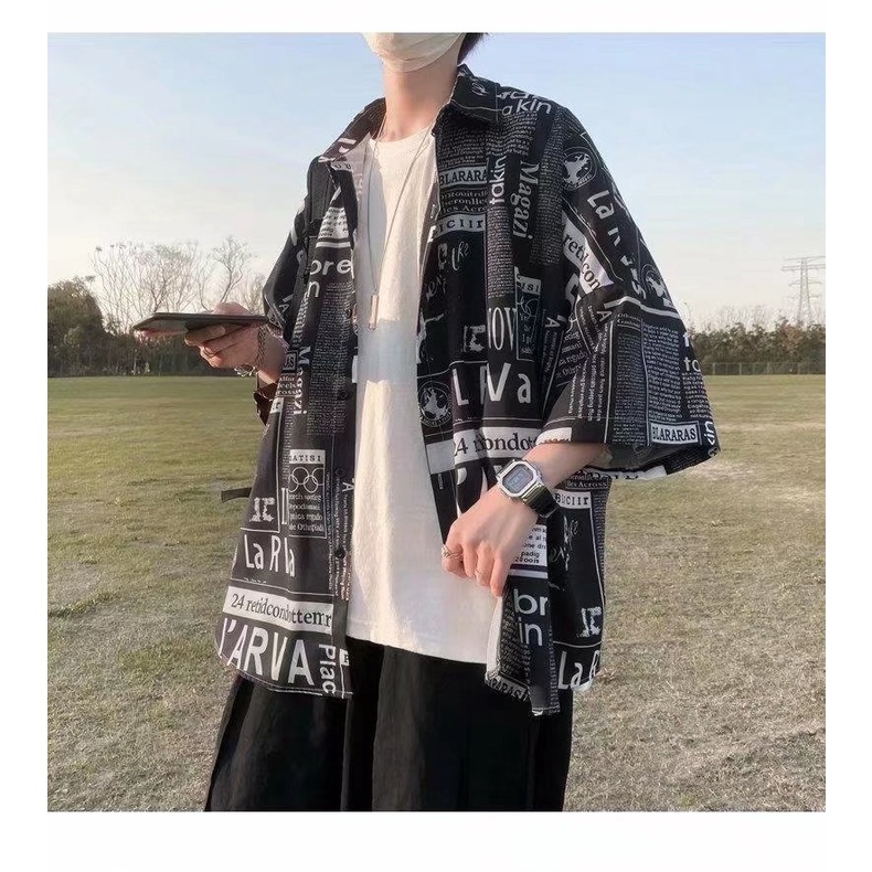 Áo Sơ Mi Nam Tay Ngắn Họa Tiết Tờ BáoThời Trang Hàn Quốc TTE133